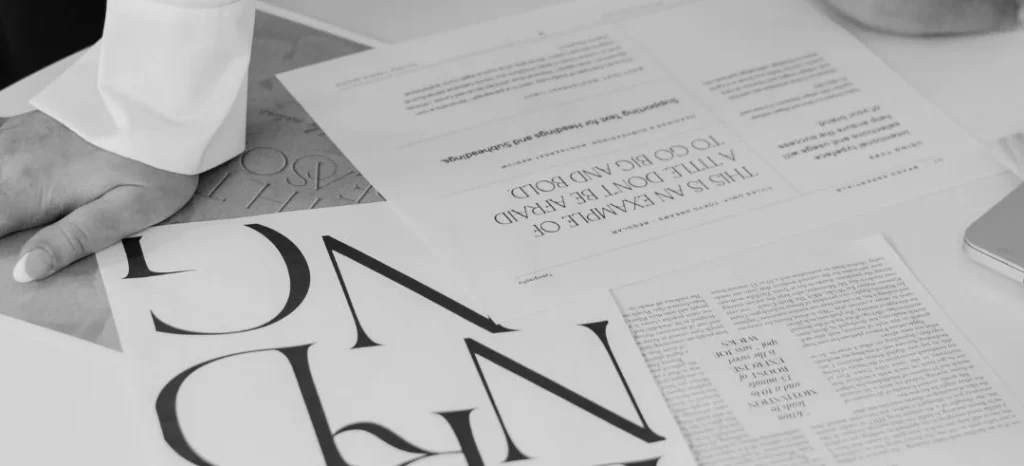 Ant stalo išdėlioti rinkodaros medžiagos maketai